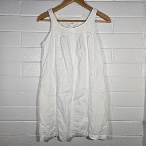 Gap White 100% Linen Sleeveless Pintuck Shift Dress Womens 4 Summer Resort Artsy